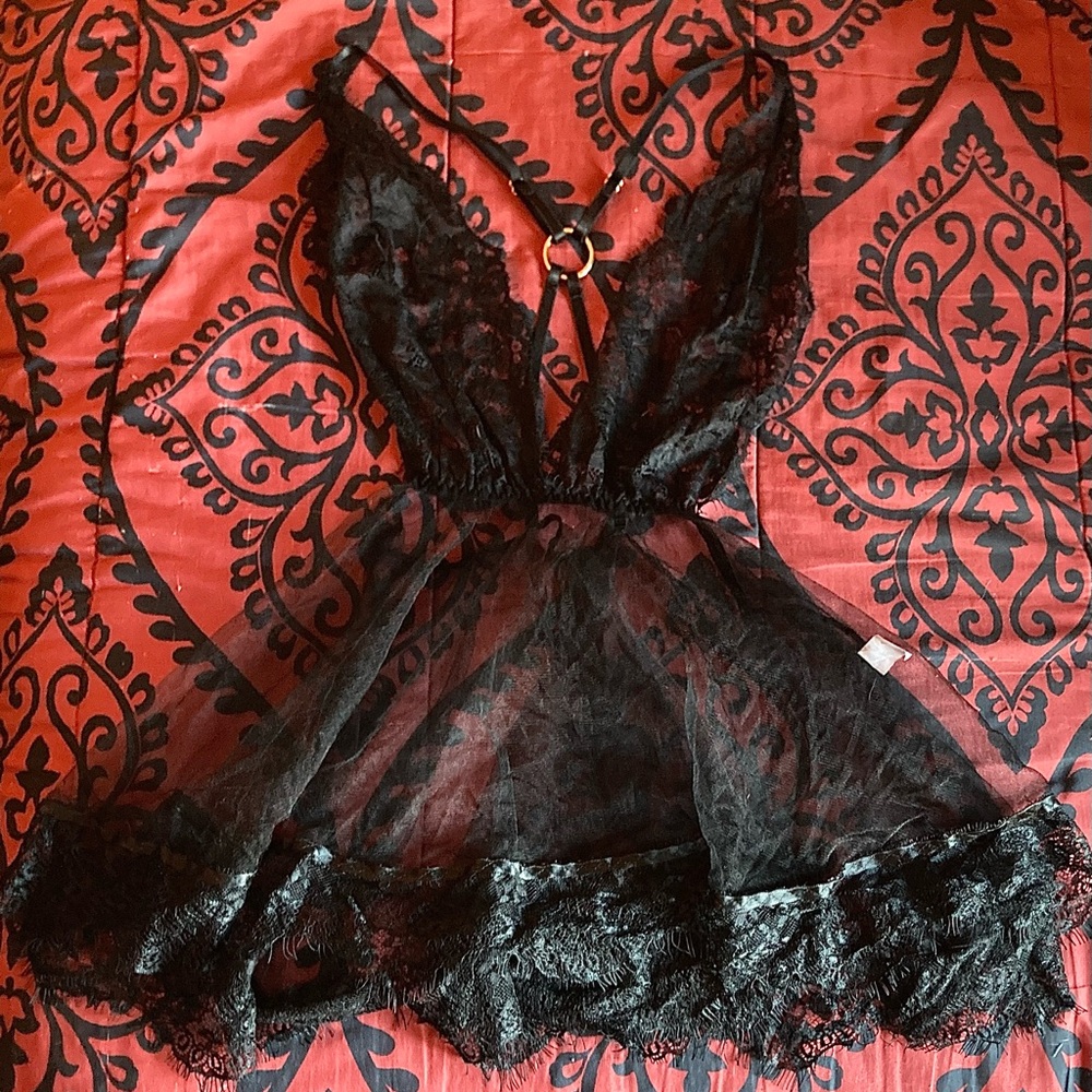 Black Lingerie Sheer Mesh Babydoll Dress